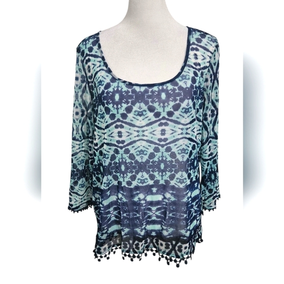 INC International Concepts BEACH Boho Printed Sheer Tassel Coverup. Size L NWT - Picture 1 of 10